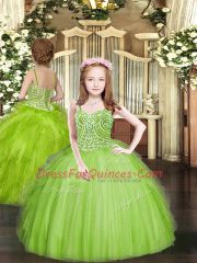 Ball Gowns Beading and Ruffles Girls Pageant Dresses Lace Up Tulle Sleeveless Floor Length