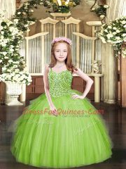 Ball Gowns Beading and Ruffles Girls Pageant Dresses Lace Up Tulle Sleeveless Floor Length