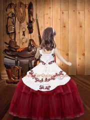 Green Tulle Lace Up Straps Sleeveless Floor Length Pageant Gowns For Girls Embroidery