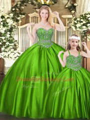 Colorful Green Ball Gowns Beading Quinceanera Dress Lace Up Tulle Sleeveless Floor Length