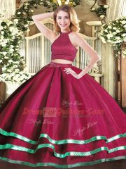 Latest Fuchsia Sleeveless Beading Floor Length Sweet 16 Dresses