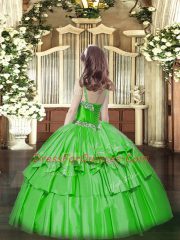 Elegant Organza and Taffeta Sleeveless Floor Length Kids Formal Wear and Beading and Ruffled Layers