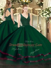 Floor Length Dark Green Ball Gown Prom Dress V-neck Sleeveless Backless