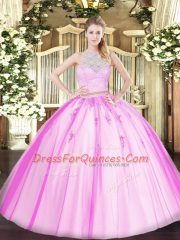 Fantastic Floor Length Two Pieces Sleeveless Fuchsia Quinceanera Gown Zipper