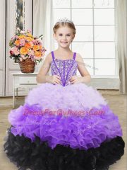 Beauteous Organza Sleeveless Floor Length Little Girls Pageant Dress and Beading and Ruffles