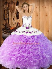 Lilac Fabric With Rolling Flowers Lace Up Sweet 16 Quinceanera Dress Sleeveless Floor Length Embroidery
