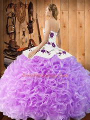 Lilac Fabric With Rolling Flowers Lace Up Sweet 16 Quinceanera Dress Sleeveless Floor Length Embroidery