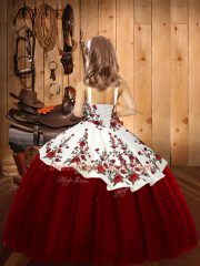 Embroidery Little Girl Pageant Dress Blue Lace Up Sleeveless Floor Length