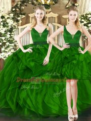 Best Selling Ball Gowns Sweet 16 Dresses Dark Green Straps Tulle Sleeveless Floor Length Lace Up