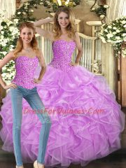 Sleeveless Lace Up Floor Length Beading and Ruffles Sweet 16 Quinceanera Dress