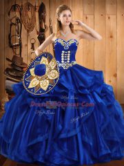 Sleeveless Lace Up Floor Length Embroidery and Ruffles Sweet 16 Dress