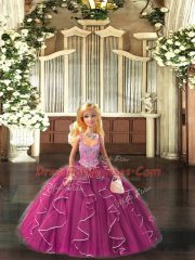 Perfect Fuchsia Lace Up Quinceanera Gowns Beading and Ruffles Sleeveless Floor Length