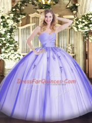 Lavender Sweetheart Neckline Beading and Appliques Ball Gown Prom Dress Sleeveless Lace Up