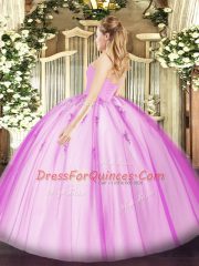 Lavender Sweetheart Neckline Beading and Appliques Ball Gown Prom Dress Sleeveless Lace Up