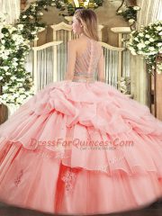New Arrival Scoop Sleeveless Sweet 16 Dress Floor Length Ruffles Apple Green Tulle
