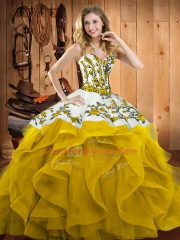 Charming Yellow Sweetheart Lace Up Embroidery and Ruffles Quinceanera Dresses Sleeveless