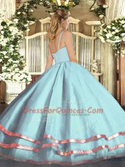 Pink Ball Gowns Tulle Straps Sleeveless Ruffled Layers Floor Length Zipper Quince Ball Gowns