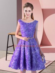 Dramatic Scoop Sleeveless Lace Up Prom Party Dress Lavender Lace