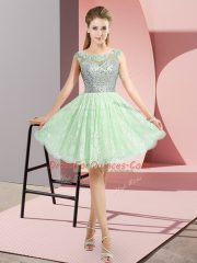 Custom Fit Apple Green Scoop Backless Beading Homecoming Dress Cap Sleeves