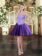 Pretty Tulle Sweetheart Sleeveless Lace Up Beading Ball Gown Prom Dress in Purple