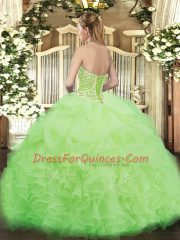 Deluxe Sleeveless Floor Length Beading and Ruffles Lace Up 15th Birthday Dress with Peach