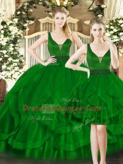 Sleeveless Lace Up Floor Length Beading and Ruffles Quinceanera Gown