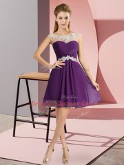 Purple Empire Chiffon Scoop Cap Sleeves Beading Mini Length Lace Up