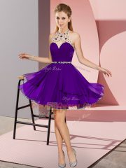Best Selling Purple Zipper Prom Party Dress Beading Sleeveless Mini Length