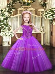 Superior Lavender Ball Gowns Beading Pageant Gowns Zipper Tulle Sleeveless Floor Length