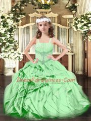 Green Ball Gowns Beading and Ruffles Little Girl Pageant Gowns Lace Up Organza Sleeveless Floor Length