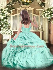 Green Ball Gowns Beading and Ruffles Little Girl Pageant Gowns Lace Up Organza Sleeveless Floor Length