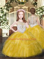 Cheap Scoop Sleeveless Tulle Quinceanera Dresses Beading and Ruffles Lace Up