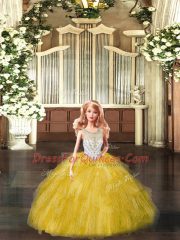 Cheap Scoop Sleeveless Tulle Quinceanera Dresses Beading and Ruffles Lace Up