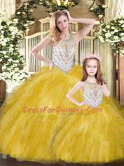 Cheap Scoop Sleeveless Tulle Quinceanera Dresses Beading and Ruffles Lace Up