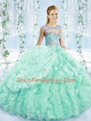 Apple Green Ball Gowns Beading and Ruffles Quinceanera Gowns Lace Up Organza Sleeveless