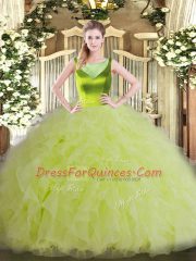 Cute Floor Length Yellow Green Vestidos de Quinceanera Scoop Sleeveless Side Zipper