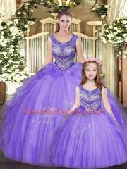 Dazzling Ball Gowns 15 Quinceanera Dress Eggplant Purple Scoop Tulle Sleeveless Floor Length Lace Up