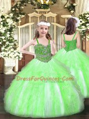 Superior Organza Sleeveless Floor Length Ball Gown Prom Dress and Beading and Ruffles