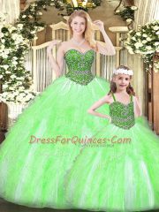 Superior Organza Sleeveless Floor Length Ball Gown Prom Dress and Beading and Ruffles