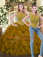 Shining Floor Length Brown Ball Gown Prom Dress Scoop Sleeveless Zipper