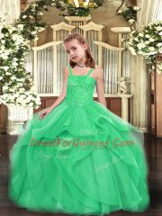 Best Turquoise Girls Pageant Dresses Party and Sweet 16 and Quinceanera and Wedding Party with Beading and Ruffles Straps Sleeveless Lace Up