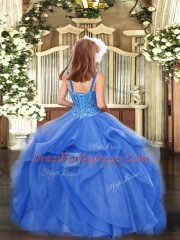 Best Turquoise Girls Pageant Dresses Party and Sweet 16 and Quinceanera and Wedding Party with Beading and Ruffles Straps Sleeveless Lace Up