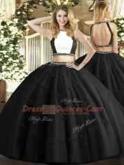Black Sweet 16 Dress Military Ball and Sweet 16 and Quinceanera with Beading Halter Top Sleeveless Backless