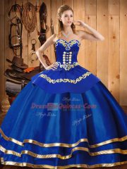 Blue Ball Gowns Sweetheart Sleeveless Organza Floor Length Lace Up Embroidery Sweet 16 Dresses
