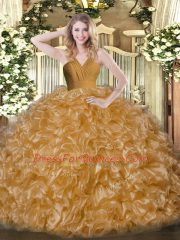 Custom Fit Organza Sleeveless Floor Length Quinceanera Gowns and Ruffles