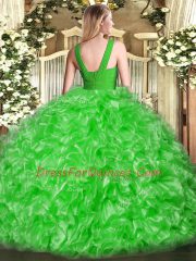Custom Fit Organza Sleeveless Floor Length Quinceanera Gowns and Ruffles