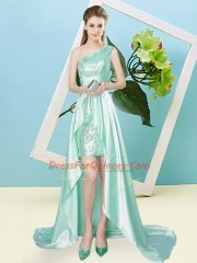 Deluxe Apple Green One Shoulder Lace Up Sequins Prom Evening Gown Sleeveless