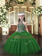 Halter Top Sleeveless Tulle Child Pageant Dress Beading Lace Up