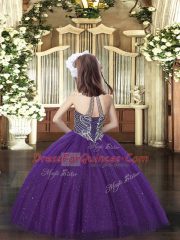 Halter Top Sleeveless Tulle Child Pageant Dress Beading Lace Up