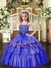 Straps Sleeveless Lace Up Pageant Gowns Blue Organza